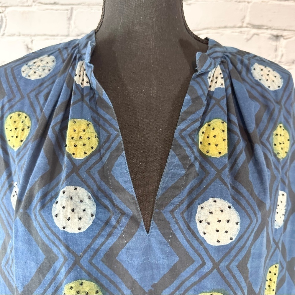 V De Vinster NWOT Karma Midi Dress Blue Beaded 100% Cotton Large Lagenlook - Picture 4 of 10